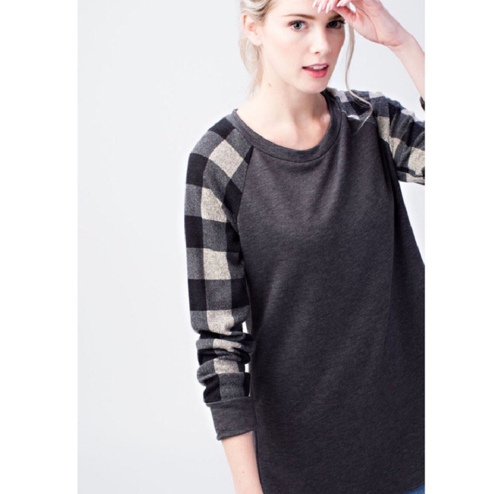 Plaid Long Sleeved French Terry Top